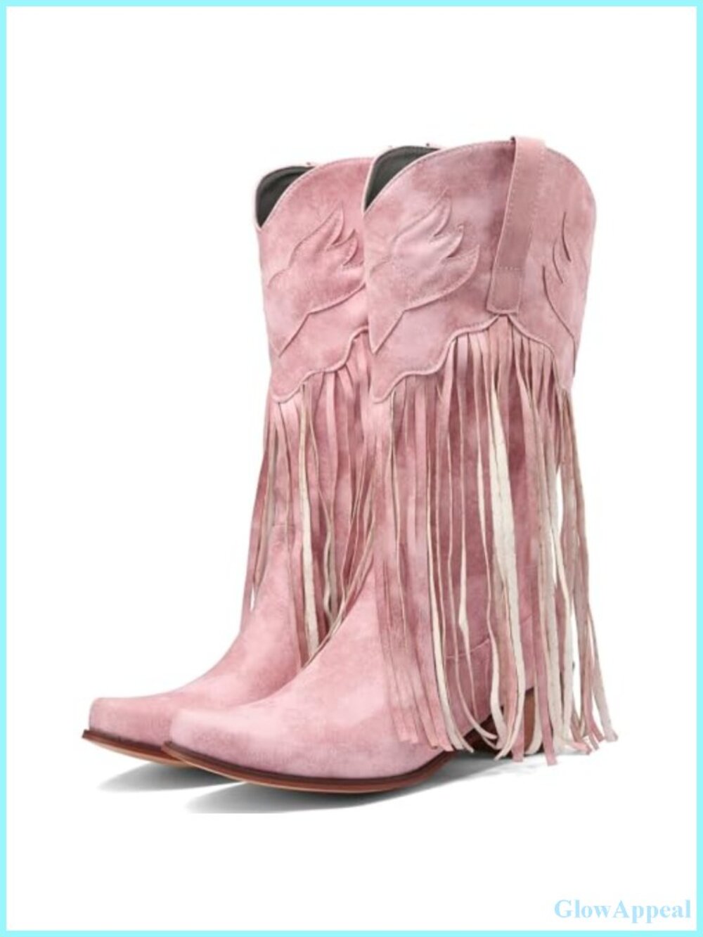 Women Fringe Cowgirl Western Boots Mid Calf Embroidered Pull On